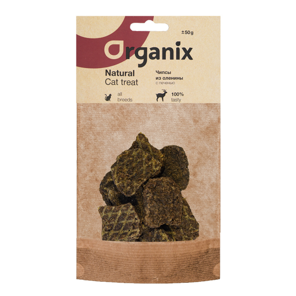 Лакомство для кошек Organix Премиум чипсы из оленины с печенью 50 гр