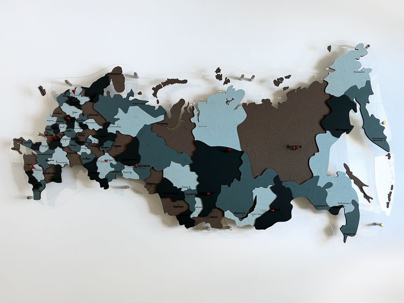 Цвет "Хибины", Карта России ИЗ ПРОБКИ многоуровневая, на подложке из орг.стекла