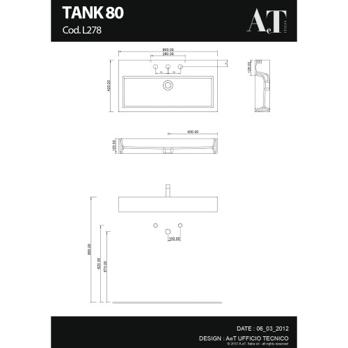 Раковина накладная или подвесная AET ITALIA BOLD TANK 80 L278T1R3V4 схема 2