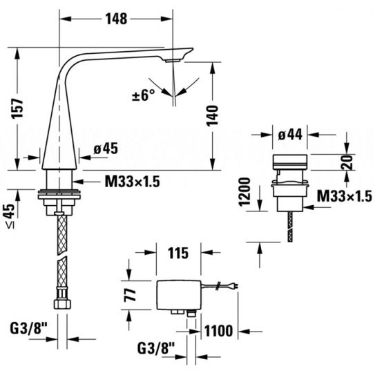 Электронный смеситель Duravit D.1 для раковины с питанием от сети D111000070 ФОТО