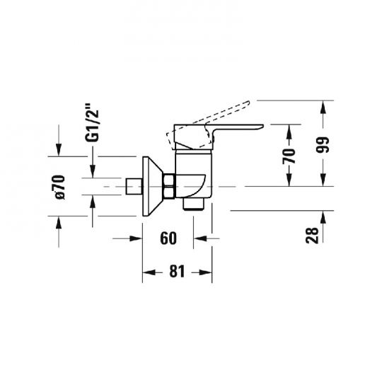 Однорычажный смеситель Duravit для душа для стандартного монтажа A1423 схема 2