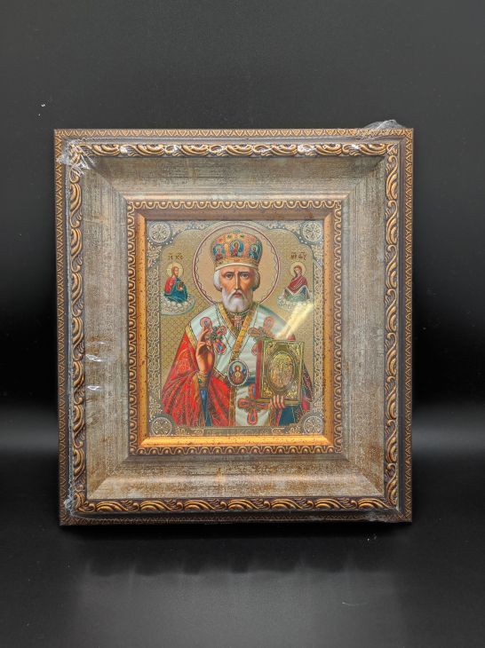 Икона  святитель  Николай Чудотворец   багетная рамка, полиграфия (27X30) см