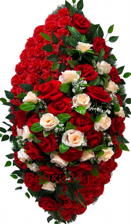 Фото Ритуальный венок из искусственных цветов - Элит #10 красный из роз, гвоздик и зелени