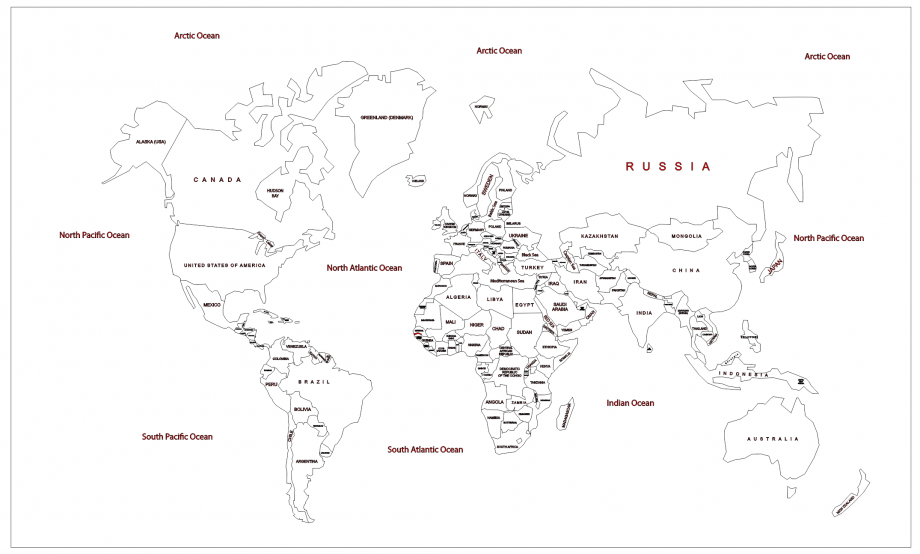 Карта мира с морением и гравировкой