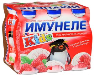 Напиток кисломолочный ИМУНЕЛЕ Kids 100г 1,5% малиновый пломбир с соком