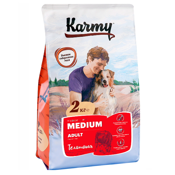 Сухой корм для собак мелких пород Karmy Medium Adult с индейкой
