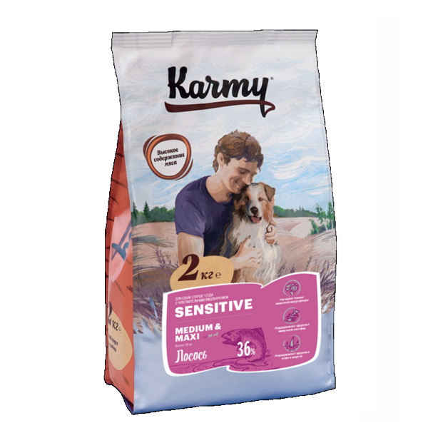 Сухой корм для собак средних и крупных пород Karmy Sensitive Medium & Maxi с лососем