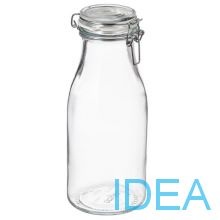 KORKEN КОРКЕН Баночка в форме бутылки с крышкой, прозрачное стекло,1 литр