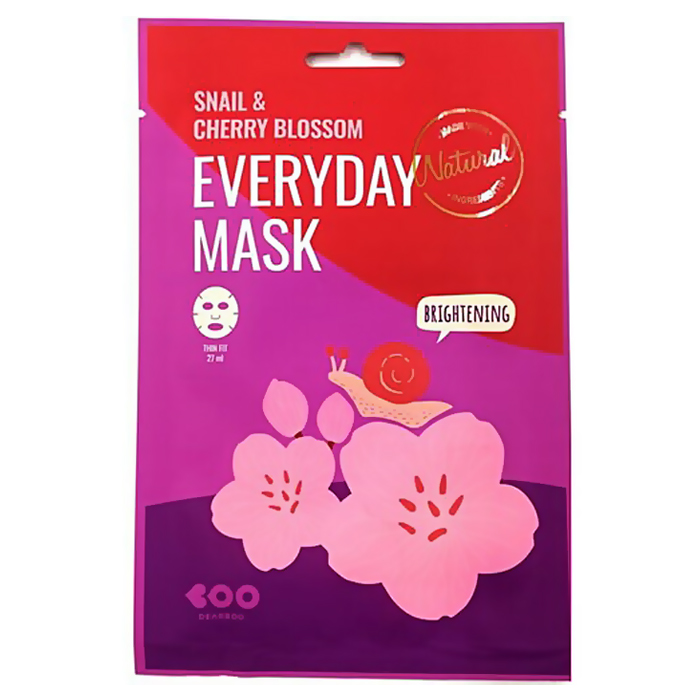 DEARBOO Маска тканевая с муцином улитки и цветов сакуры. Snail&cherry blossom everyday mask, 27 мл.