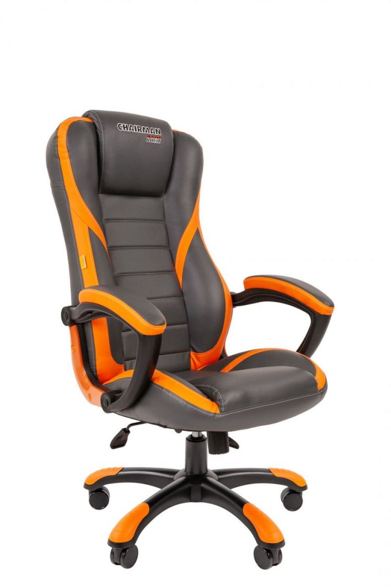 Кресло геймера CHAIRMAN GAME 22 (Эко-кожа серый/оранжевый)