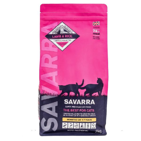 Сухой корм для кошек Savarra Sensitive Lamb with Rice при чувствительном пищеварении с ягненком