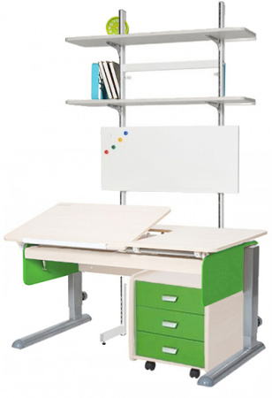 Письменный стол Лидер с выдвижным ящиком, стеллаж металлический и тумба Лидер