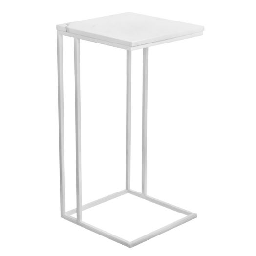 Придиванный столик Loft 35x35см, белый мрамор 
с белыми ножками