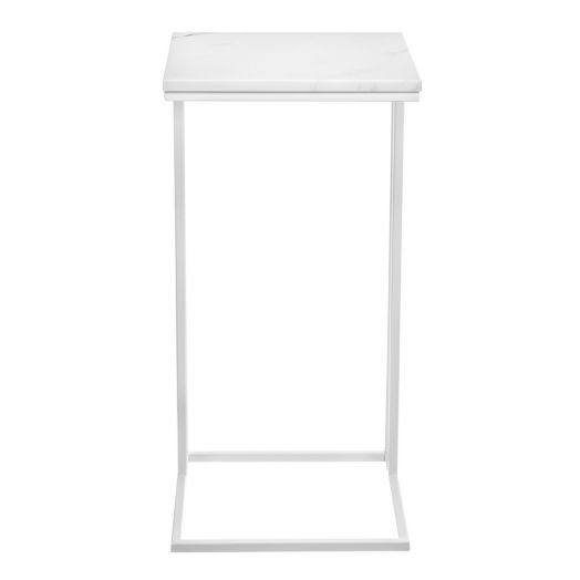 Придиванный столик Loft 35x35см, белый мрамор 
с белыми ножками