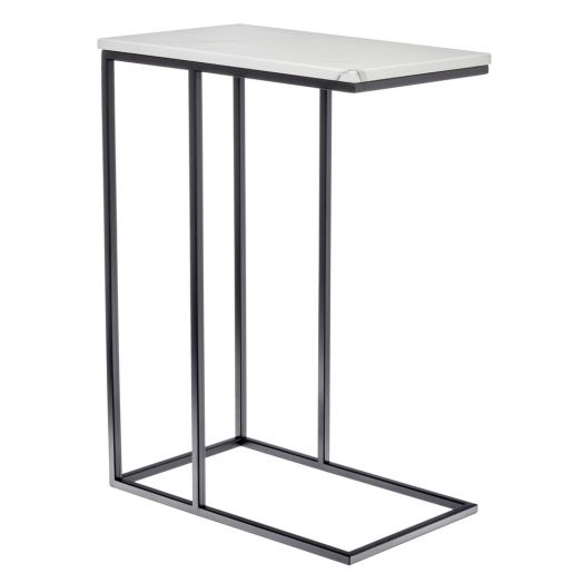 Придиванный столик Loft 50x30см, белый мрамор 
с черными ножками