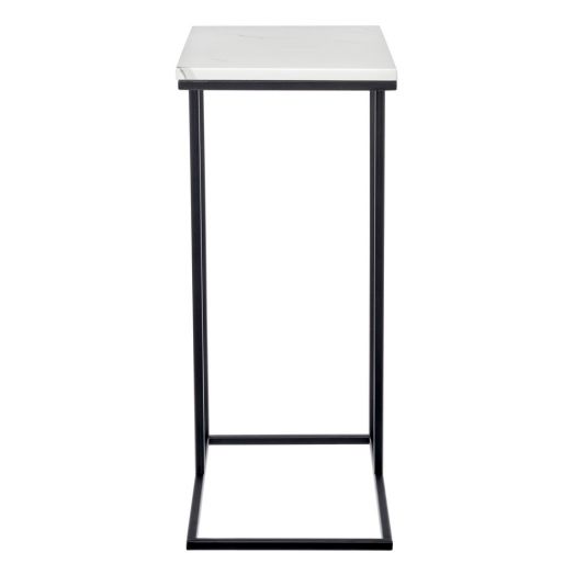 Придиванный столик Loft 50x30см, белый мрамор 
с черными ножками