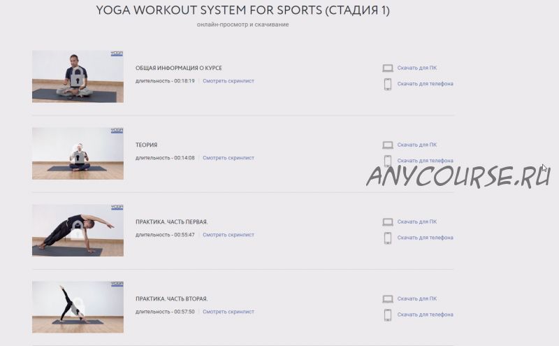 Yoga Workout system for sports. Стадия 1 (Андрей Сидерский)