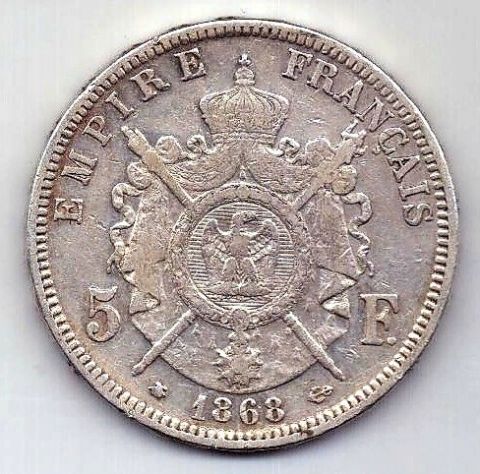 5 франков 1868 Франция XF