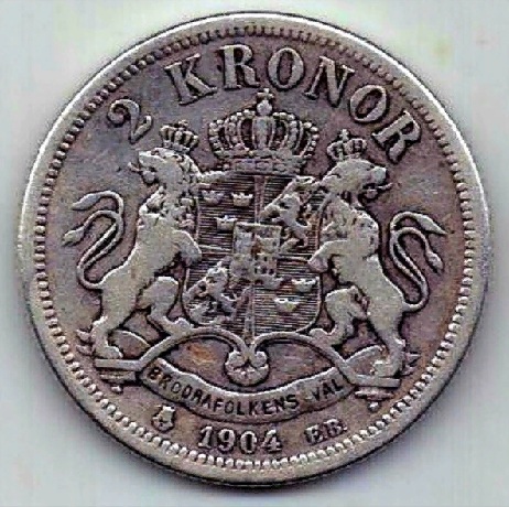 2 кроны 1904 Швеция Норвегия XF
