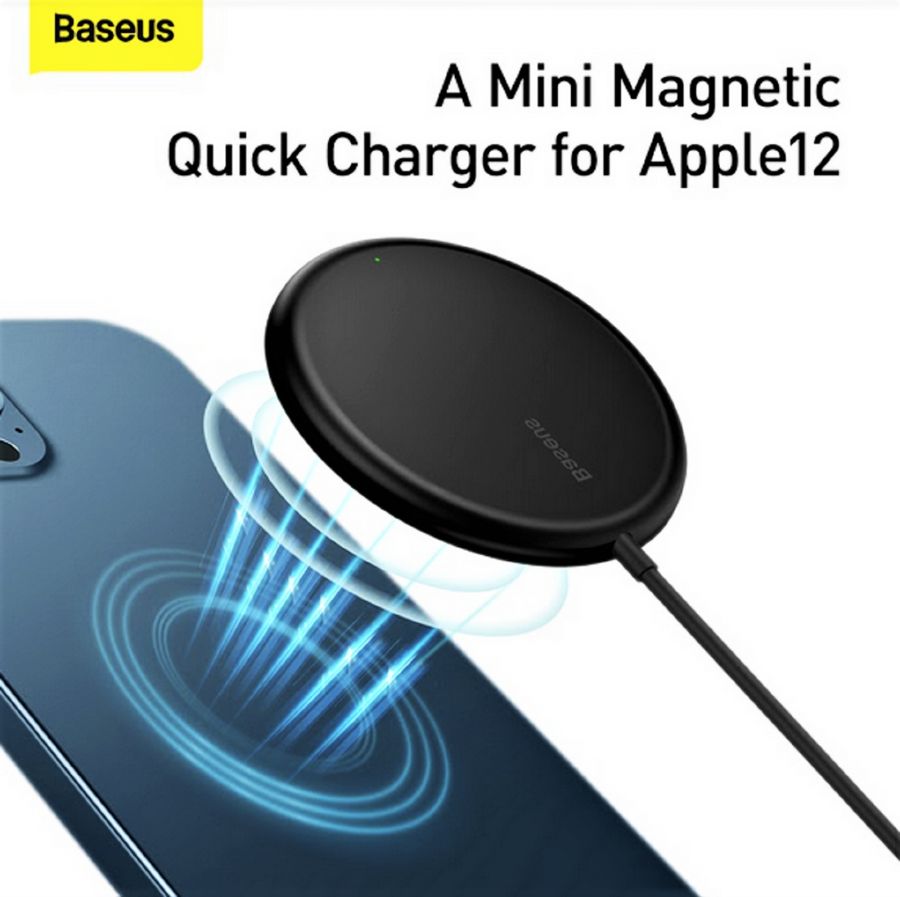 Baseus Simple Mini Magnetic Wireless Charger(suit for IP12 with Type-C cable 1.5m) Black