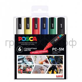 Маркеры декоративный UNI POSKA стандартные цвета 1,8 -2,5мм 6цв. PC-5M