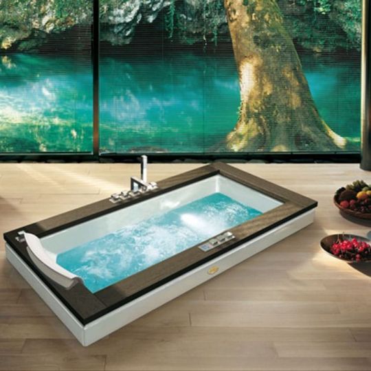 Гидромассажная встраиваемая ванна Jacuzzi Aura Uno Wood с 8 форсунками и подсветкой 180x90 ФОТО