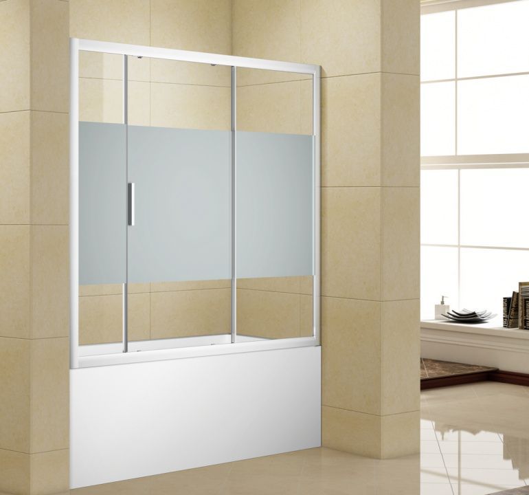 Шторка для ванны Aquanet Practic AE10-B-165H150U-CP 165, прозрачное стекло/шелкография