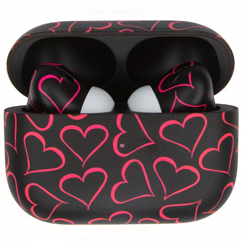 Наушники Apple AirPods Pro 2-го поколения; 2022 Custom Edition Love Hearts черно-розовые матовые (полная покраска)