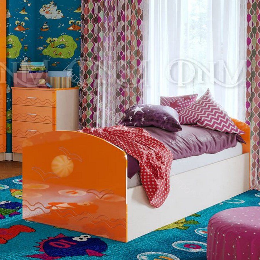 Кровать "Юниор-2" 2,0*0,8 м Оранжевый металлик, Дуб беленый