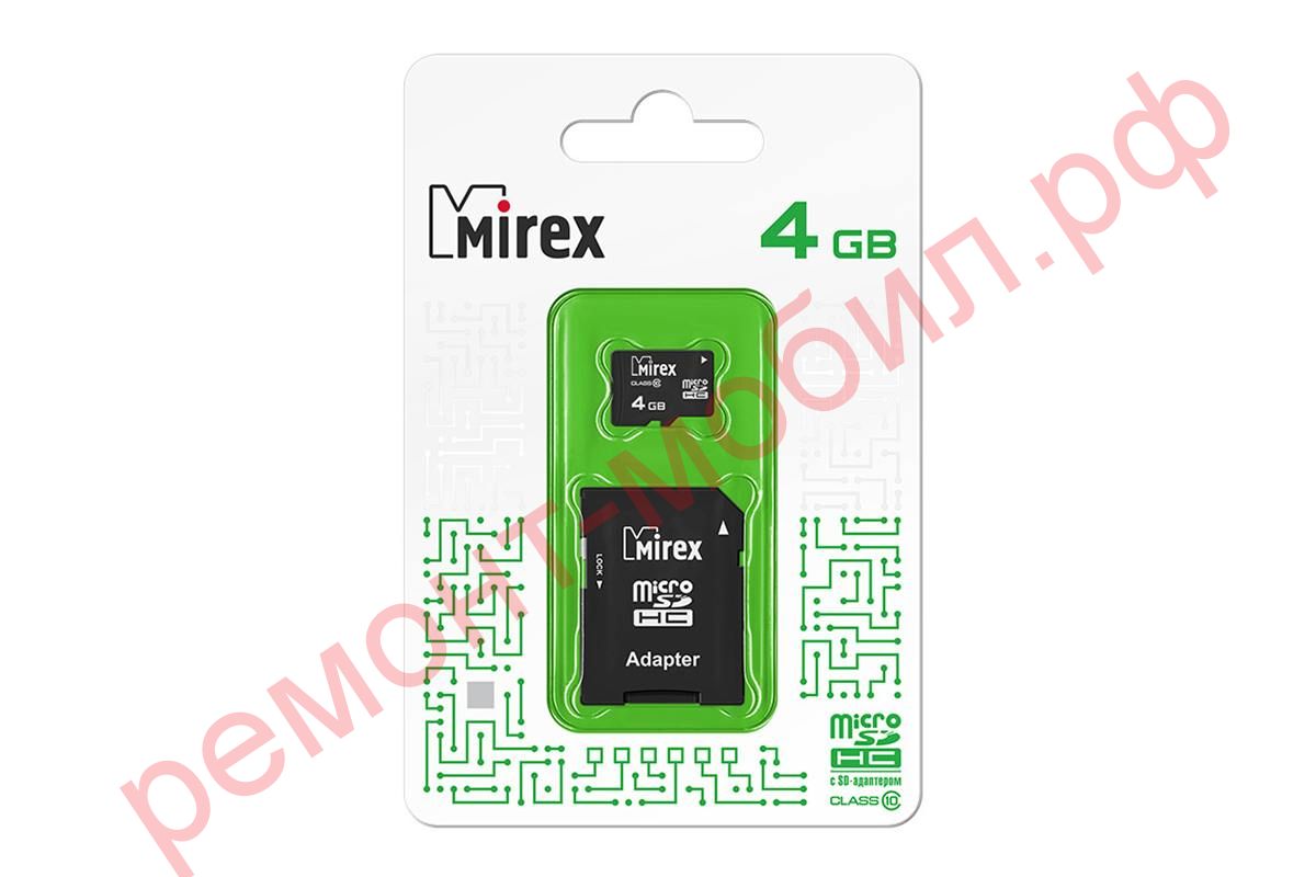 Карта памяти MicroSDHC Mirex 4 GB ( 10 class ) с адаптером