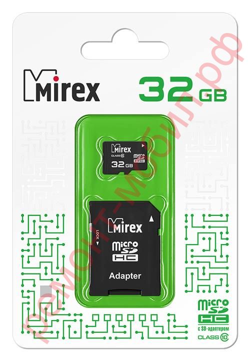 Карта памяти MicroSDHC Mirex 32 GB ( 10 class ) с адаптером