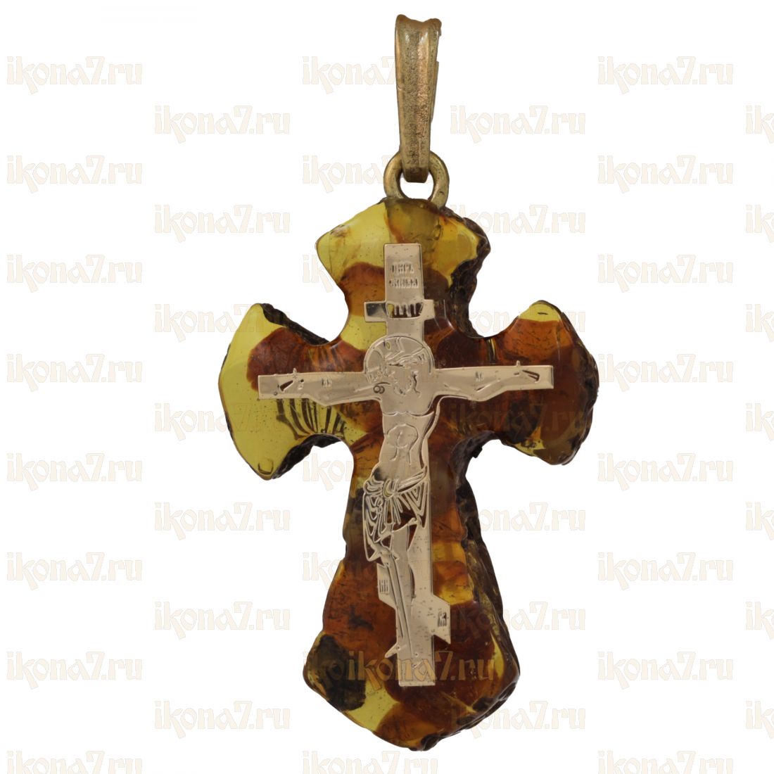 Крестик янтарный "Спаси сохрани"