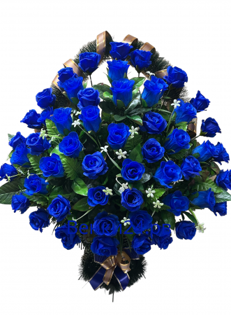 Фото Корзина на похороны "Ладья №11" с синими розами