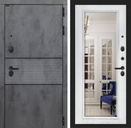 Дверь входная Лабиринт INFINITY Зеркало фацет Белый софт металлическая
