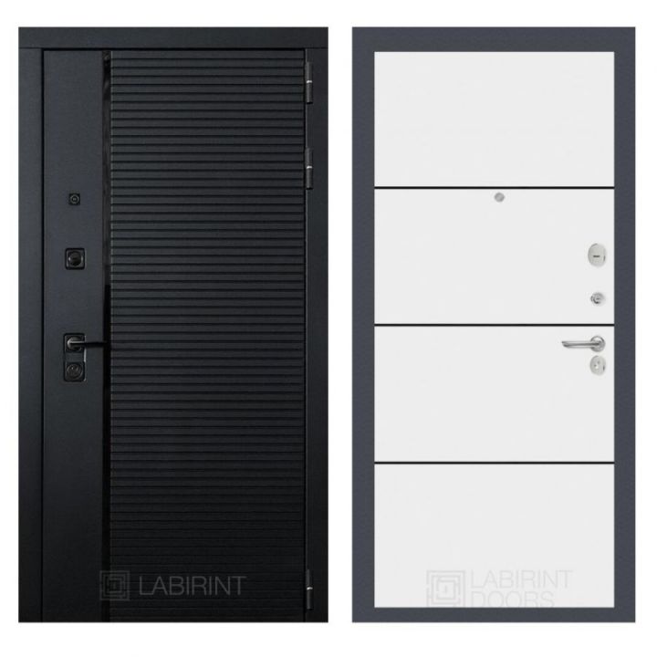 Дверь входная Лабиринт Пиано 25 Белый софт, черные вставки, металлическая