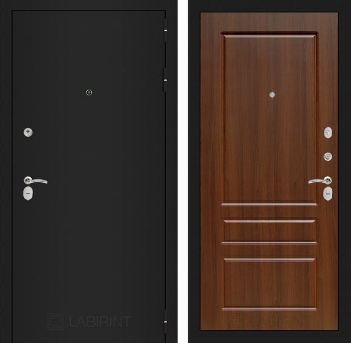 Дверь Входная Лабиринт CLASSIC шагрень черная 03 Орех бренди, металлическая