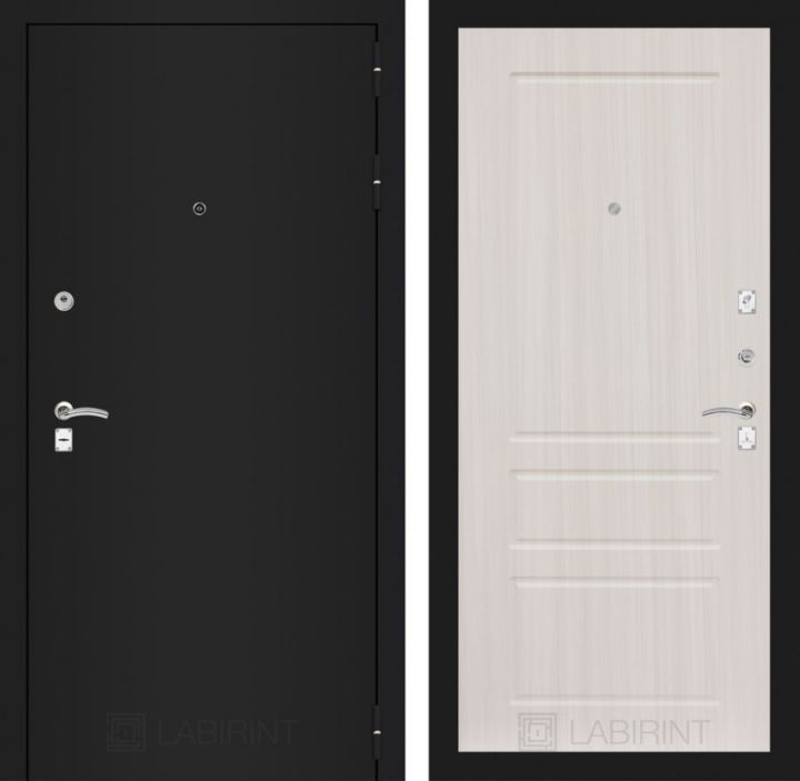 Дверь Входная Лабиринт CLASSIC шагрень черная 03 Сандал белый, металлическая