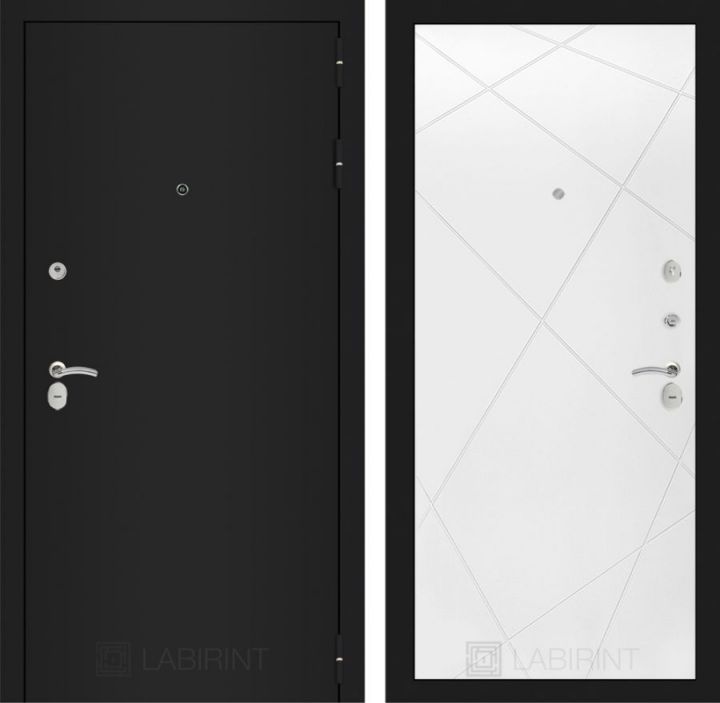 Дверь Входная Лабиринт CLASSIC шагрень черная 23 Белый софт, металлическая