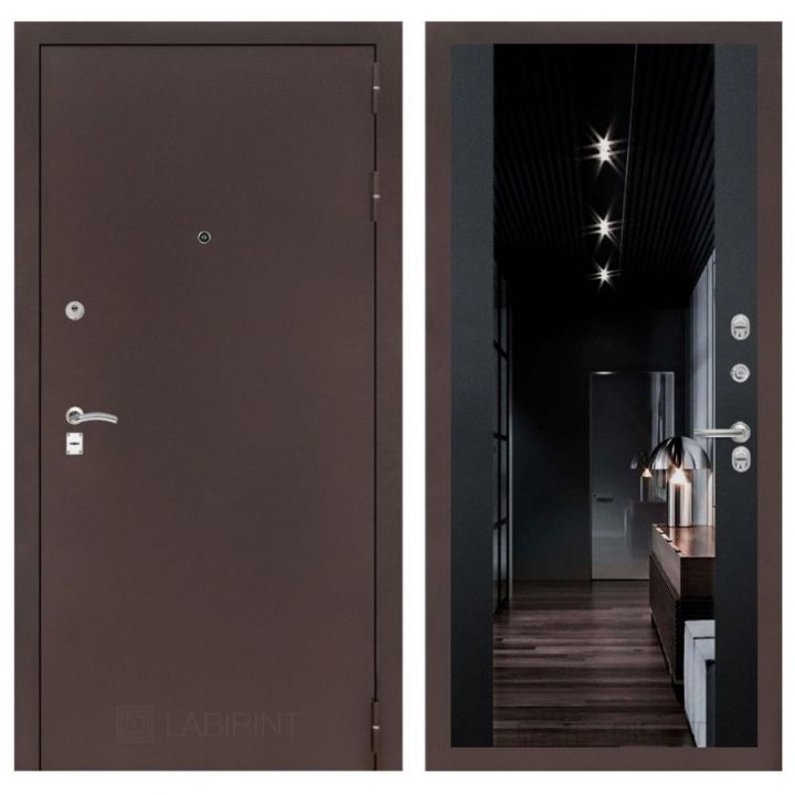 Дверь Входная Лабиринт CLASSIC антик медный с зеркалом Максимум с тонировкой Черный кварц