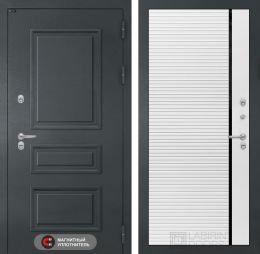 Дверь входная Лабиринт ATLANTIC 22 Белый софт, черная вставка металлическая