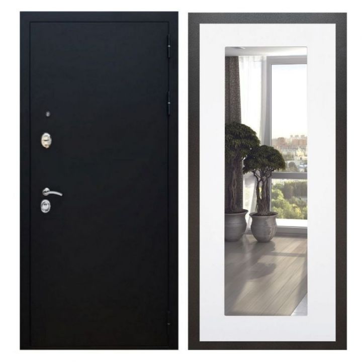 Дверь входная Армада X5 Черный муар Зеркало 18 Белый Софт