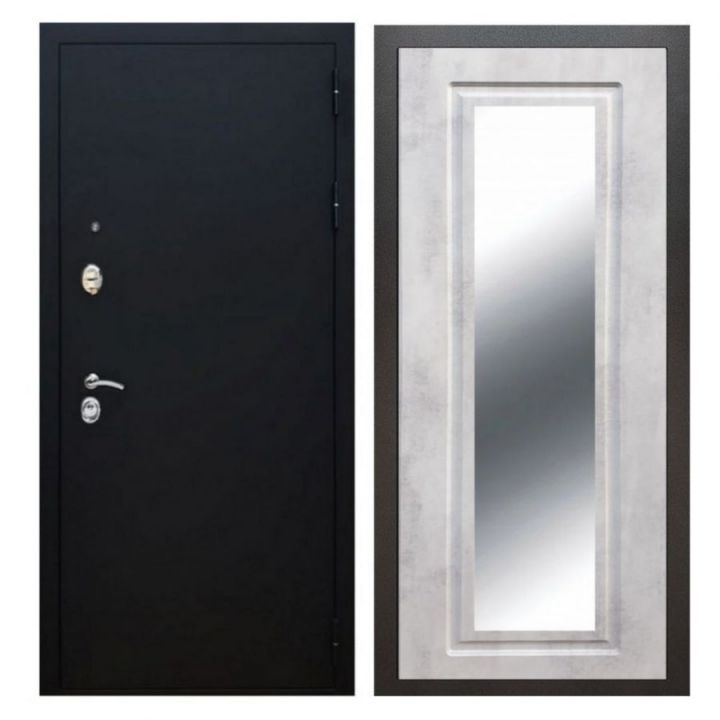 Дверь входная Армада X5 Черный муар Зеркало Мини ФЛЗ-120 Бетон Светлый