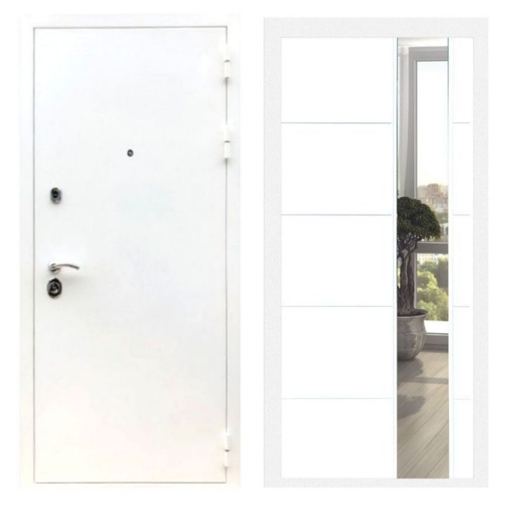 Дверь входная металлическая Лекс Х5 Шагрень Белая Зеркало ЛФЛС-19 Белый Софт