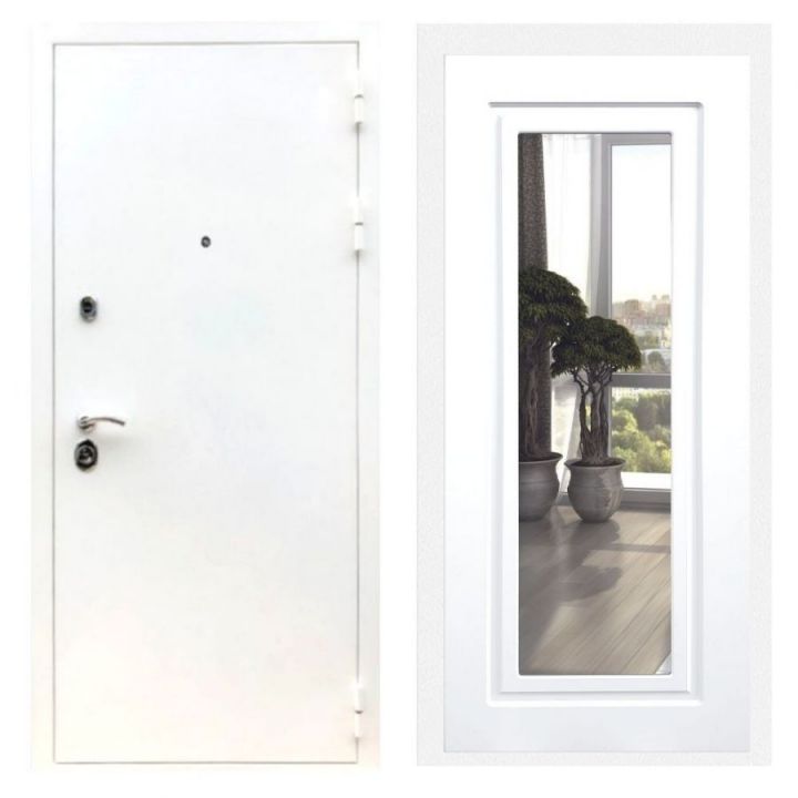 Дверь входная металлическая Лекс Х5 Шагрень Белая Зеркало Мини ФЛЗ-120 Белый Софт