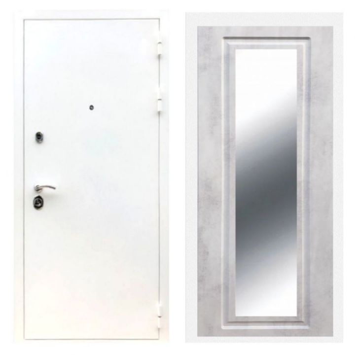 Дверь входная металлическая Лекс Х5 Шагрень Белая Зеркало Мини ФЛЗ-120 Бетон Светлый