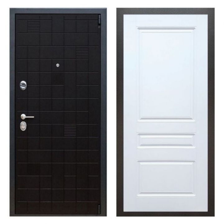 Дверь входная металлическая Армада Х12 Тетрис Ясень Черный ФЛ-243 Белый Софт