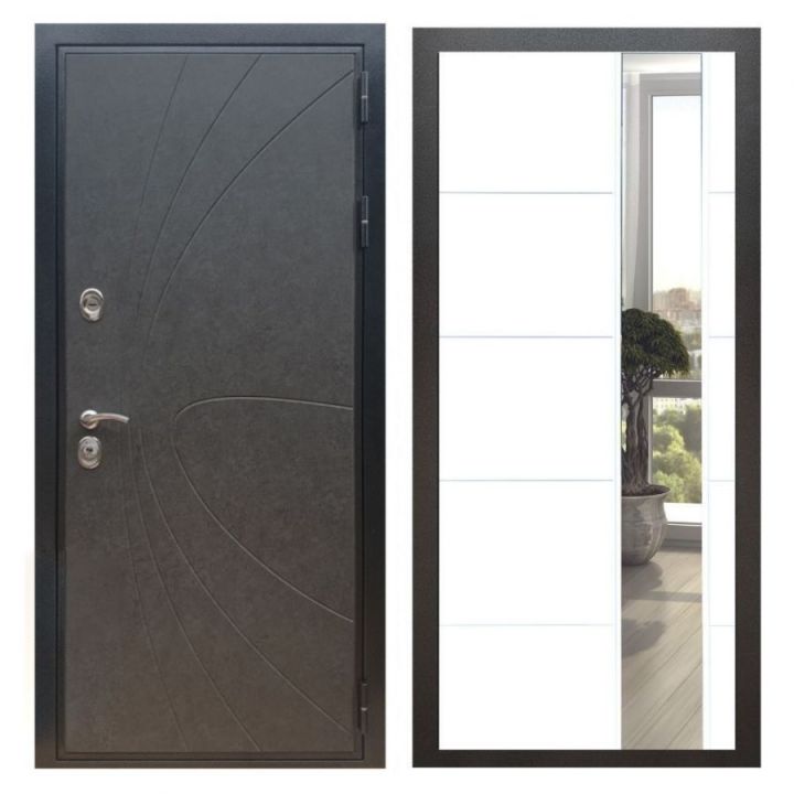 Дверь входная металлическая Армада X248 Штукатурка Графит Зеркало ЛФЛС-19 Белый Софт