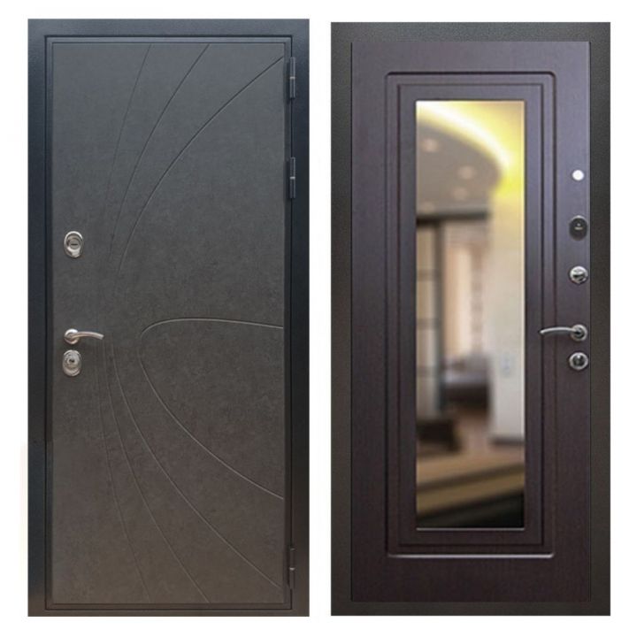 Дверь входная металлическая Армада X248 Штукатурка Графит Зеркало Мини ФЛЗ-120 Венге