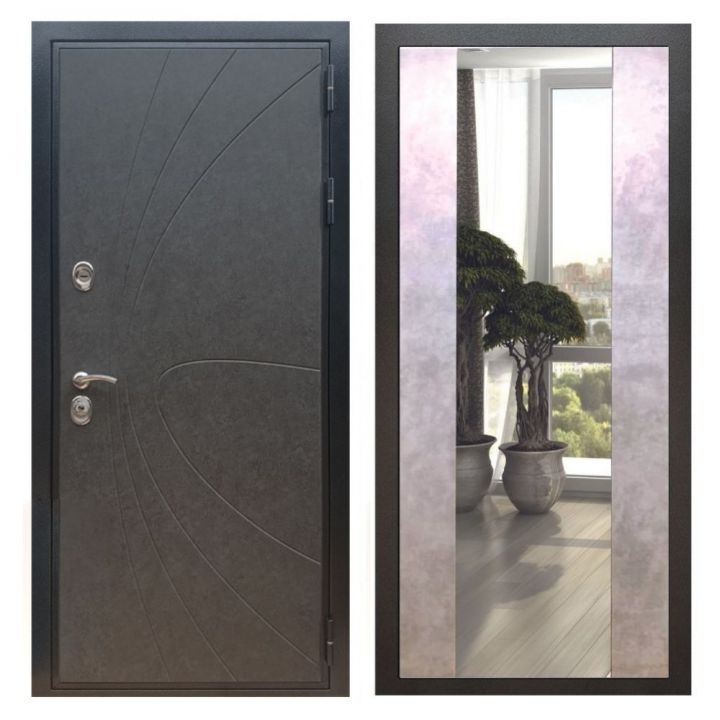 Дверь входная металлическая Армада X248 Штукатурка Графит Зеркало Макси Бетон Светлый