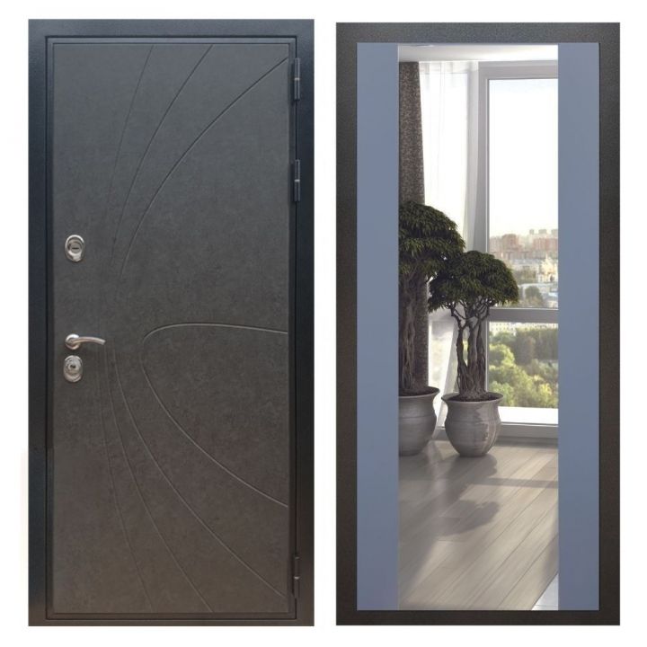 Дверь входная Армада X248 Штукатурка Графит Зеркало Макси Силк Титан